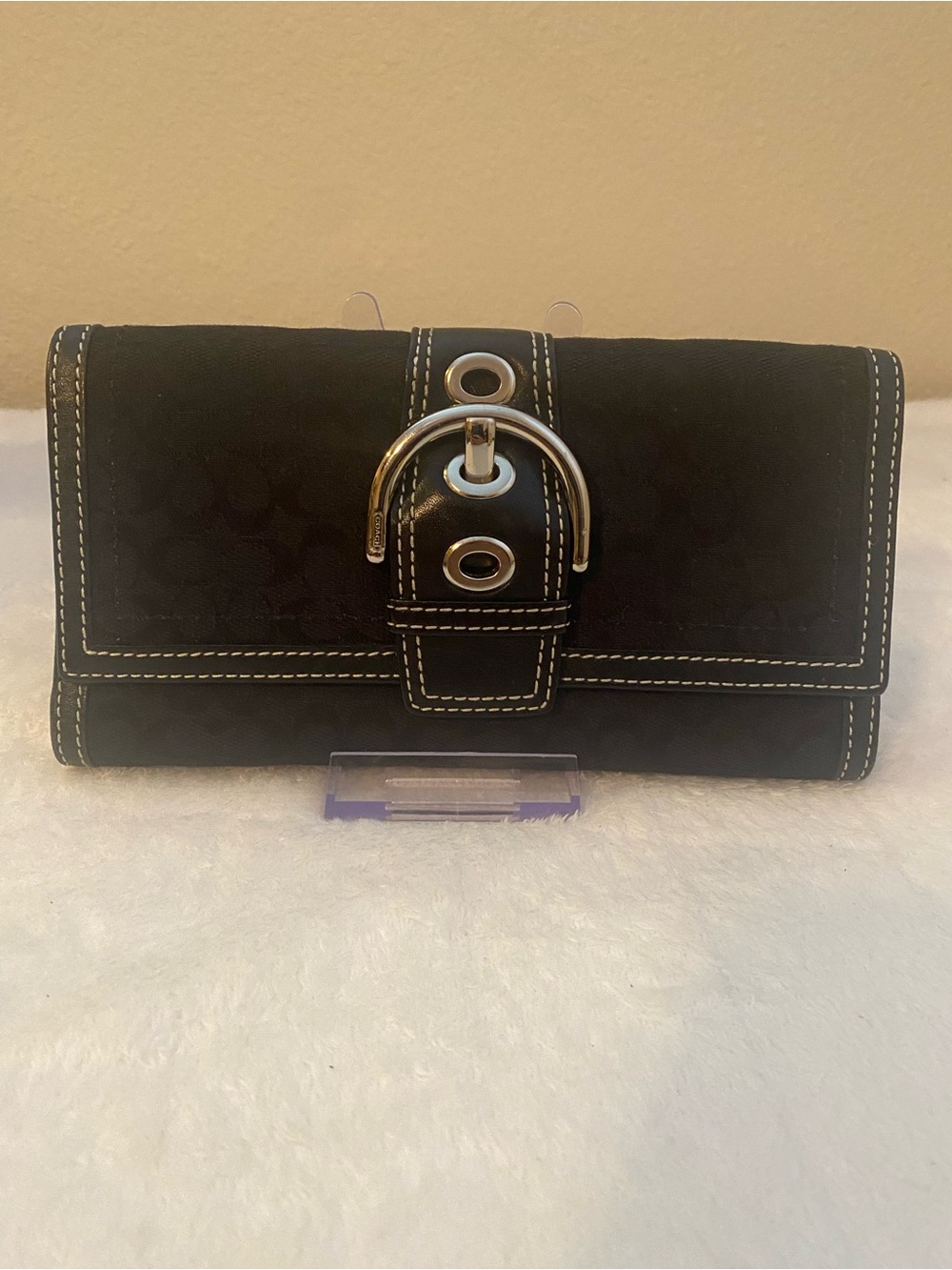 Coach Soho Signature Buckle Trifold Wallet with Silver-Tone Buckle